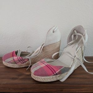 Tommy Hilfiger pink plaid wedge summer sandals